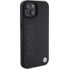 BMW BMHMP15MSLLBK Leather Hot Stamp MagSafe vāciņš ar ādas apdari Apple iPhone 15 Plus / 14 Plus, melns
