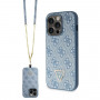 Guess GUHCP15LP4TDSCPB Crossbody 4G Metal Logo cietais maciņš ar siksniņu Apple iPhone 15 Pro, zils