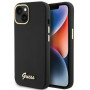 Guess GUHCP15SSMBSLK Silicone Script Metal Logo & Frame cietais maciņš Apple iPhone 15 / 14 / 13, melns