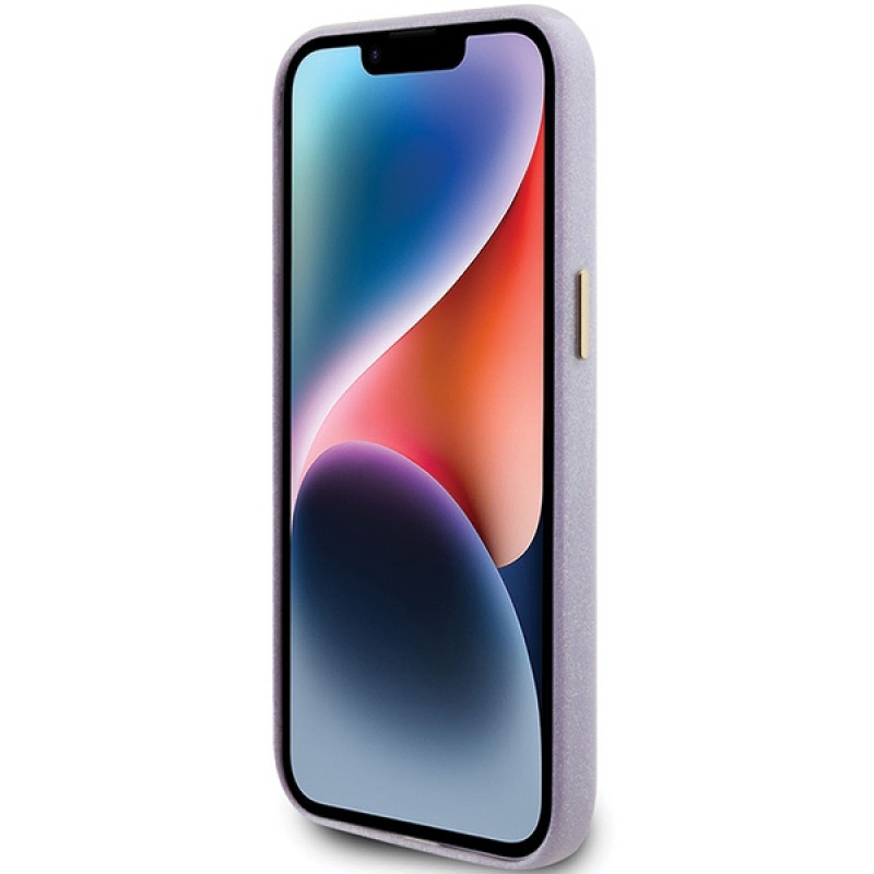 Guess GUHCP15XPGMCSL Glitter Glossy Script cietais maciņš Apple iPhone 15 Pro Max, ceriņkrāsā