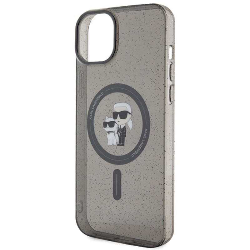 Karl Lagerfeld KLHMP15SHGKCNOK Karl&Choupette Glitter MagSafe cietais maciņš Apple iPhone 15, melns