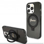 Guess GUHMP15XHRSGSK Ring Stand Script Glitter MagSafe cietais maciņš Apple iPhone 15 Pro Max, melns
