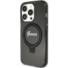 Guess GUHMP15XHRSGSK Ring Stand Script Glitter MagSafe cietais maciņš Apple iPhone 15 Pro Max, melns