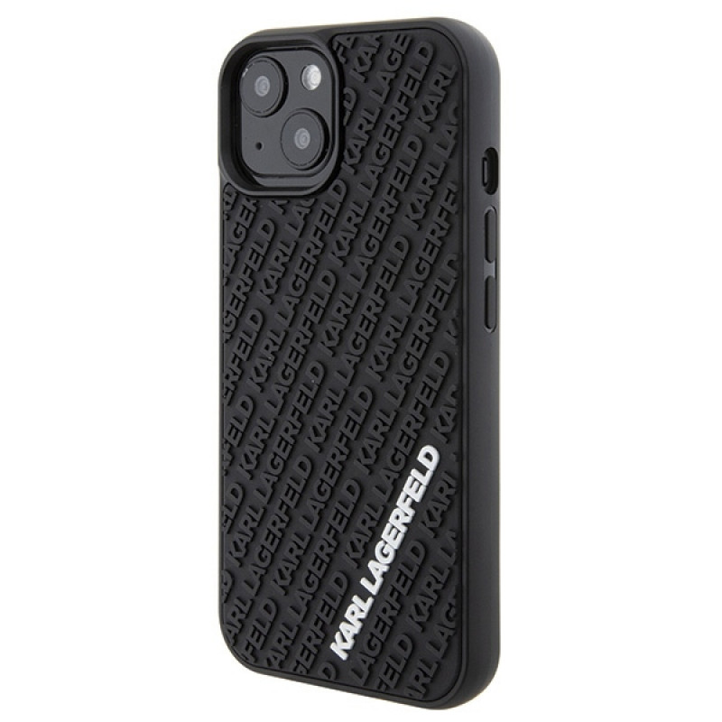 Karl Lagerfeld KLHCP15S3DMKRLK 3D Rubber Multi Logo cietais maciņš Apple iPhone 15, melns