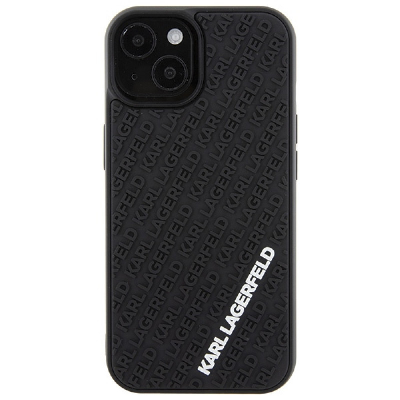 Karl Lagerfeld KLHCP15S3DMKRLK 3D Rubber Multi Logo cietais maciņš Apple iPhone 15, melns