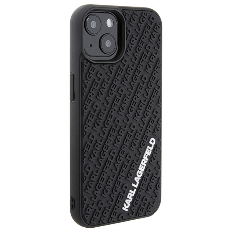 Karl Lagerfeld KLHCP15S3DMKRLK 3D Rubber Multi Logo cietais maciņš Apple iPhone 15, melns