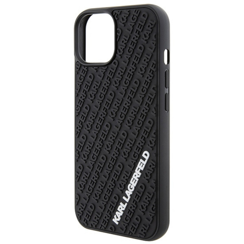 Karl Lagerfeld KLHCP15S3DMKRLK 3D Rubber Multi Logo cietais maciņš Apple iPhone 15, melns