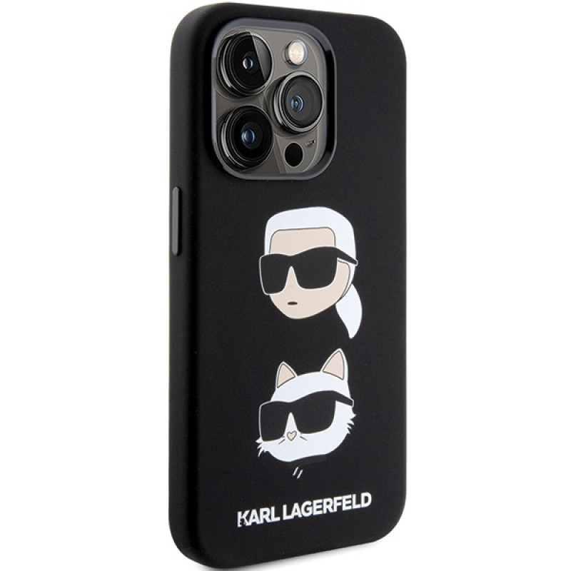 Karl Lagerfeld KLHCP15XSDHKCNK šķidrā silikona futrālis Karl and Choupette Heads Apple iPhone 15 Pro Max, melns