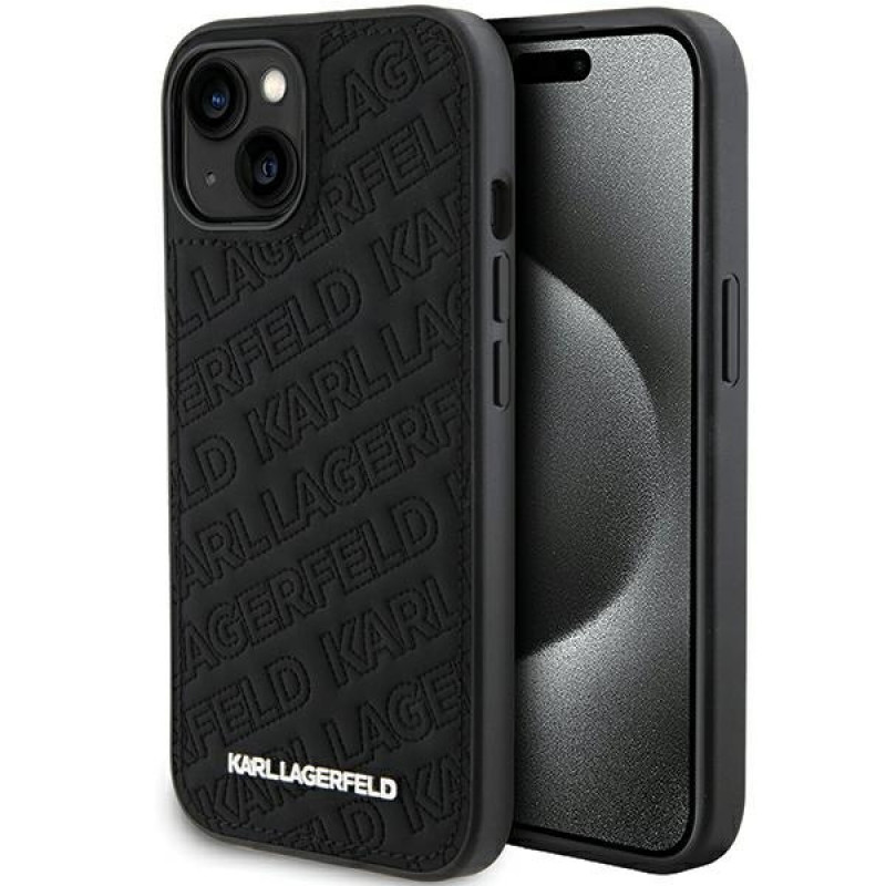 Karl Lagerfeld KLHCP15SPQKPMK Quilted K Pattern cietais maciņš Apple iPhone 15, melns
