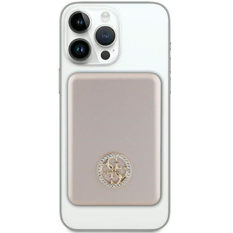 Guess GUPBM3AL4DMD Powerbank 3000 mAh, 5 W, MagSafe 4G Strassed Metal Logo, zelta
