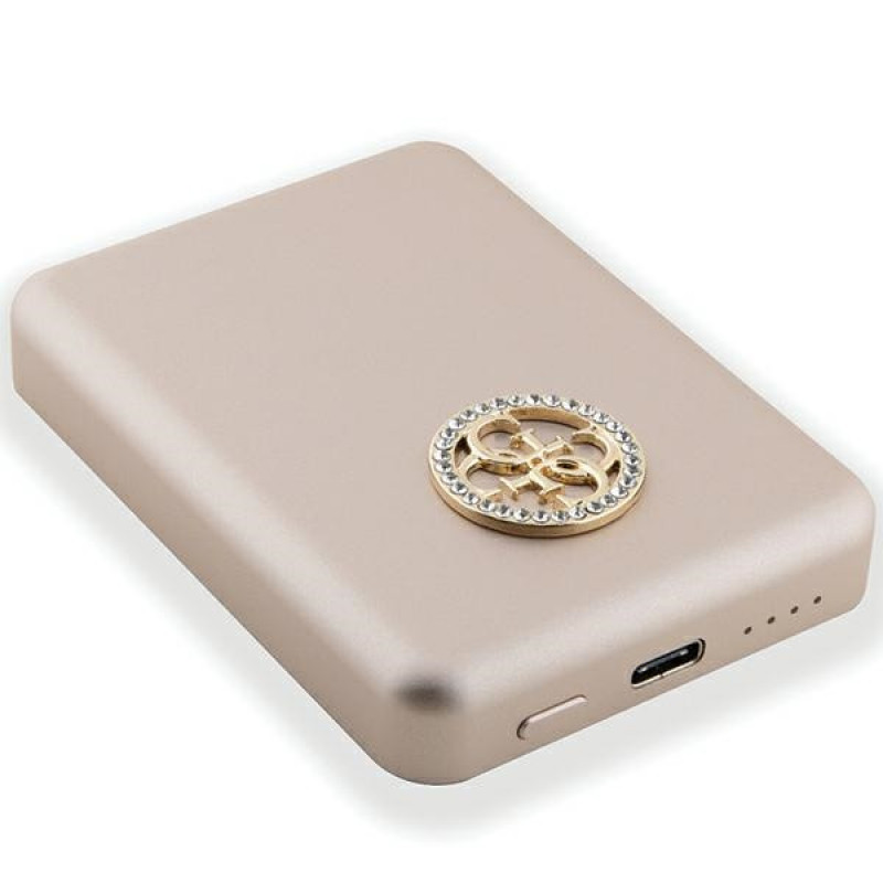 Guess GUPBM3AL4DMD Powerbank 3000 mAh, 5 W, MagSafe 4G Strassed Metal Logo, zelta