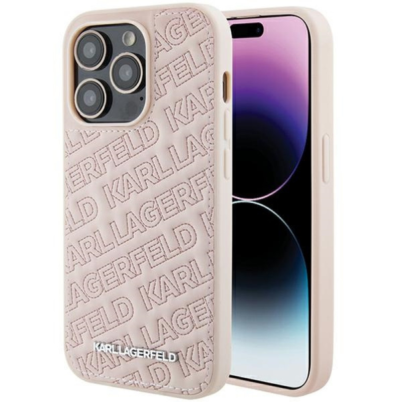 Karl Lagerfeld KLHCP15XPQKPMP Quilted K Pattern cietais maciņš Apple iPhone 15 Pro Max, rozā