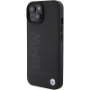 BMW BMHCP15MSLLBK Leather Hot Stamp cietais maciņš Apple iPhone 15 Plus / 14 Plus, melns