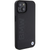 BMW BMHCP15MSLLBK Leather Hot Stamp cietais maciņš Apple iPhone 15 Plus / 14 Plus, melns