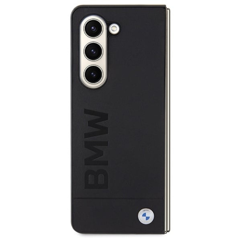 BMW BMHCZFD5SLLBK Signature Logo Imprint cietais maciņš Samsung Galaxy Z Fold5, melns