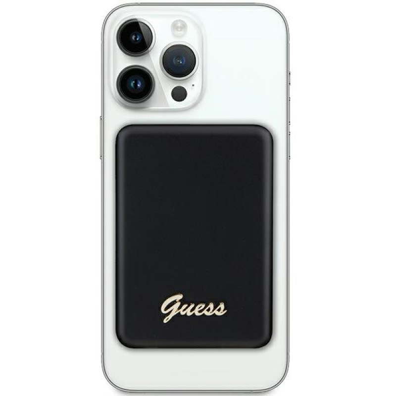 Guess GUPBM3ALGSGK ārējais akumulators 3000 mAh, 5 W, MagSafe Metal Script Logo, melns
