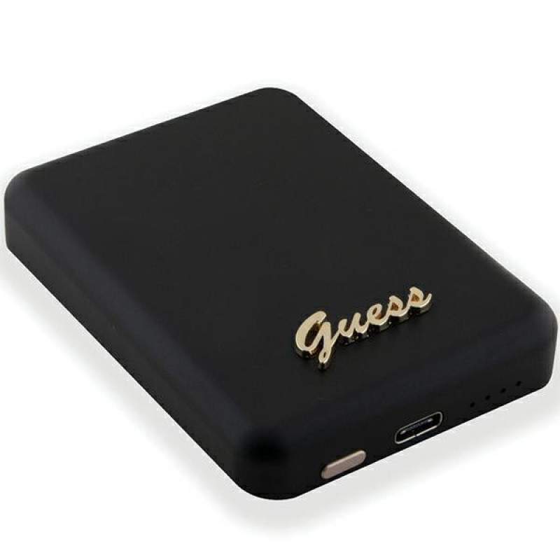 Guess GUPBM3ALGSGK ārējais akumulators 3000 mAh, 5 W, MagSafe Metal Script Logo, melns
