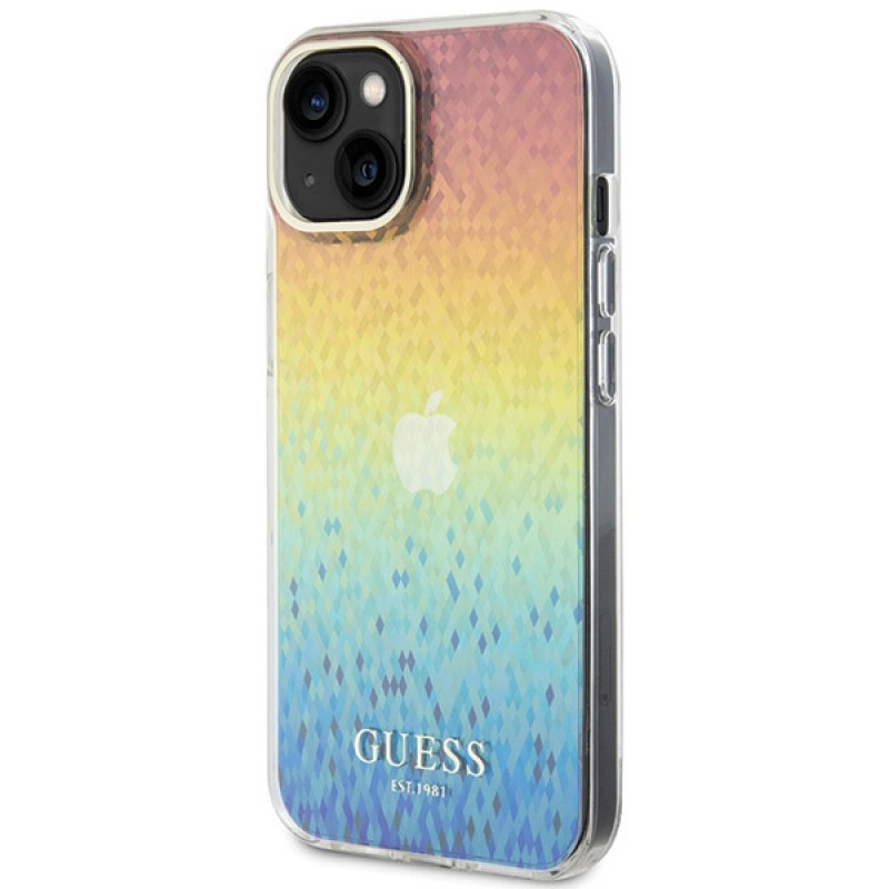 Guess GUHCP15SHDECMI IML Faceted Mirror Disco Iridescent cietais maciņš Apple iPhone 15, daudzkrāsu