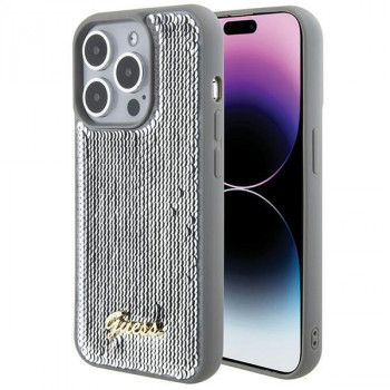 Guess GUHCP15XPSFDGSS Sequin Script Metal cietais maciņš Apple iPhone 15 Pro Max, sudraba