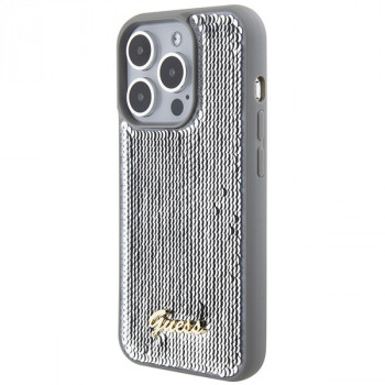 Guess GUHCP15XPSFDGSS Sequin Script Metal cietais maciņš Apple iPhone 15 Pro Max, sudraba