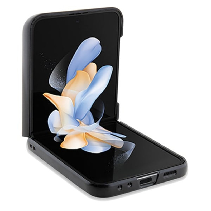 BMW BMHCZF5SLLBK Leather Hot Stamp cietais futrālis Samsung Galaxy Z Flip5, melns