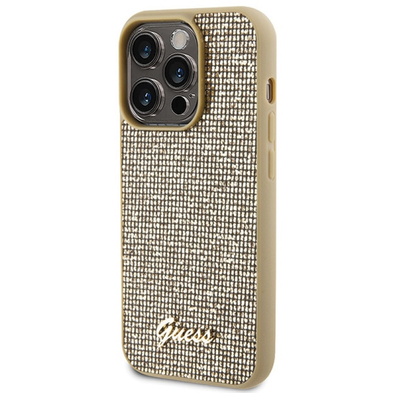 Guess GUHCP15LPMSDGSD Disco Metal Script cietais maciņš Apple iPhone 15 Pro, zelta
