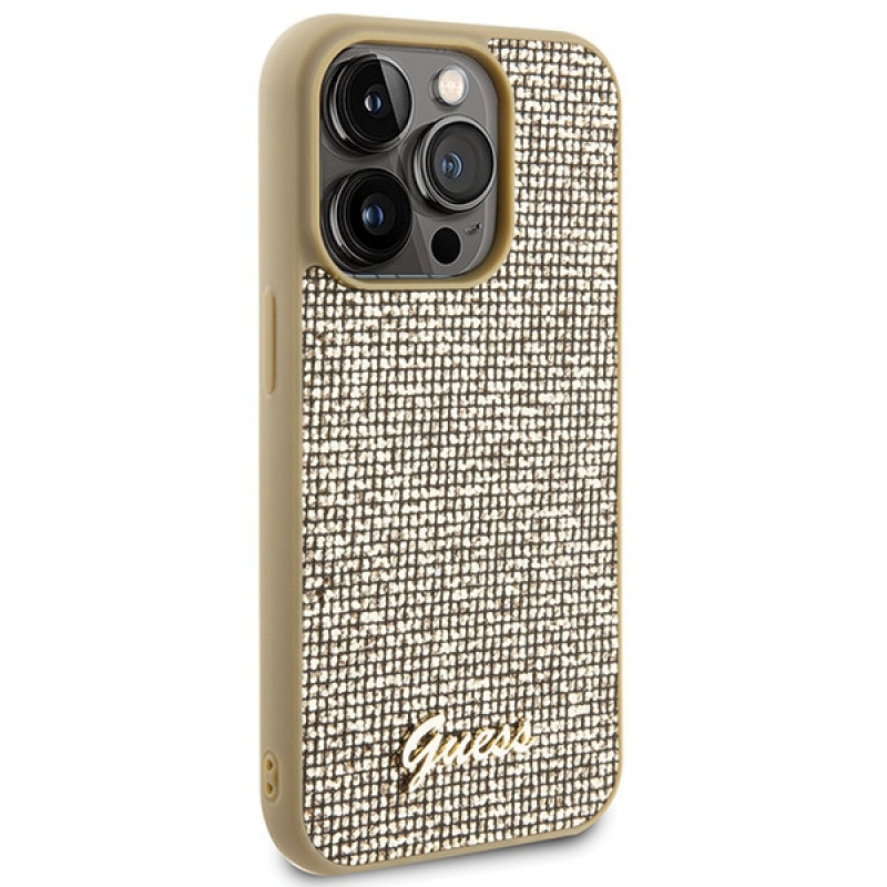 Guess GUHCP15LPMSDGSD Disco Metal Script cietais maciņš Apple iPhone 15 Pro, zelta