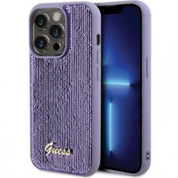 Guess GUHCP15XPSFDGSU Sequin Script Metal cietais maciņš Apple iPhone 15 Pro Max, purpura