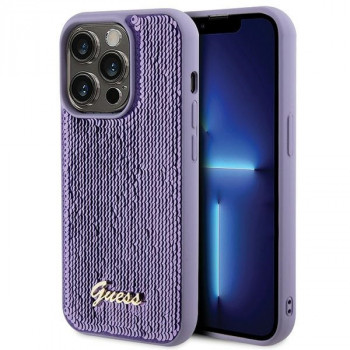 Guess GUHCP15XPSFDGSU Sequin Script Metal cietais maciņš Apple iPhone 15 Pro Max, purpura