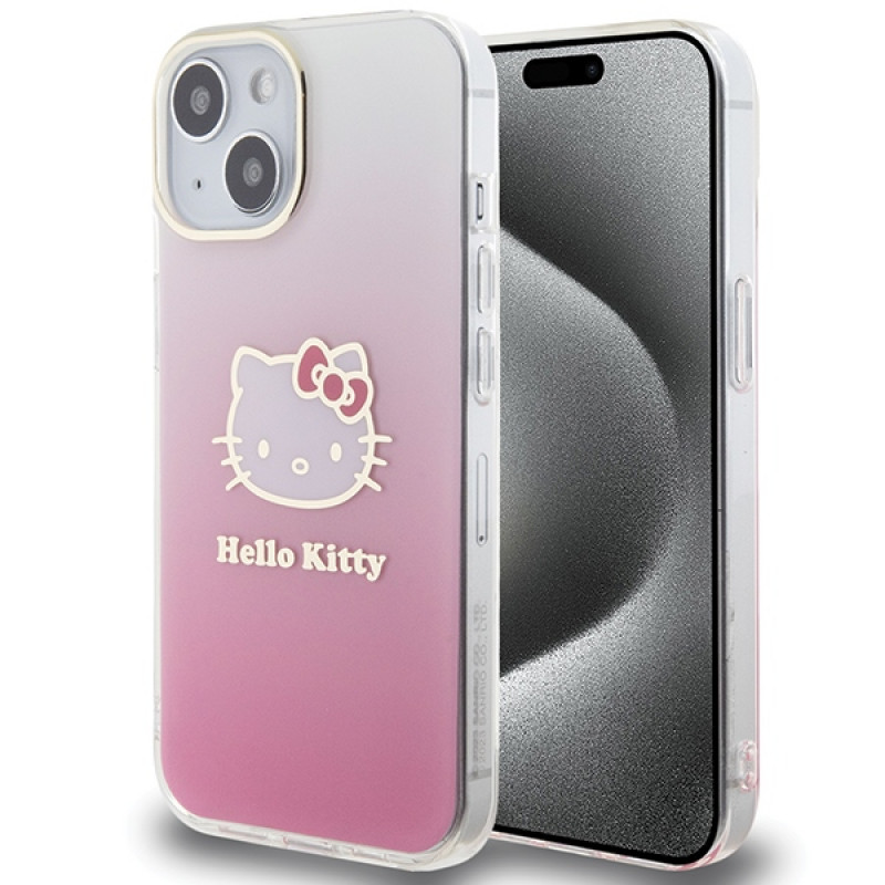 Hello Kitty HKHCP15SHDGKEP IML Gradient Electrop Kitty Head cietais maciņš Apple iPhone 15 6.1" rozā