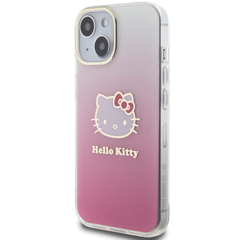Hello Kitty HKHCP15SHDGKEP IML Gradient Electrop Kitty Head cietais maciņš Apple iPhone 15 6.1" rozā