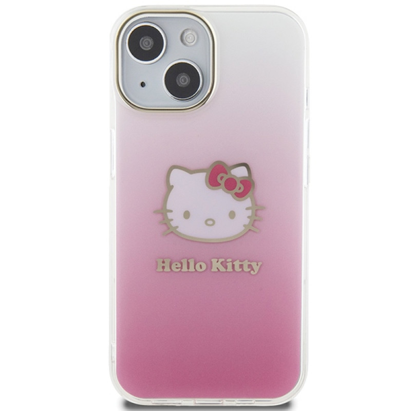 Hello Kitty HKHCP15SHDGKEP IML Gradient Electrop Kitty Head cietais maciņš Apple iPhone 15 6.1" rozā
