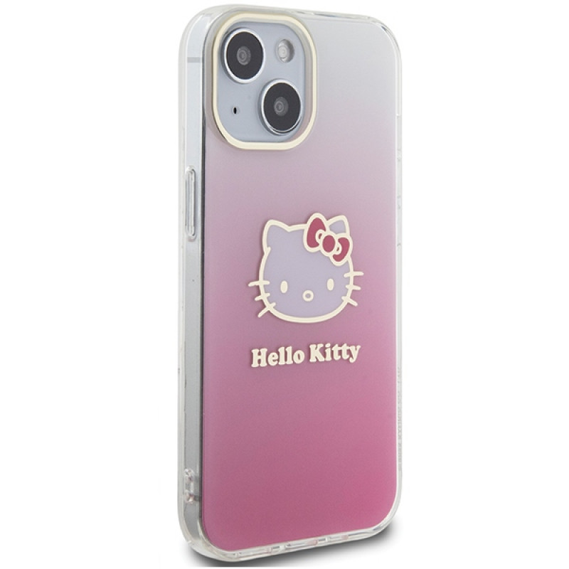 Hello Kitty HKHCP15SHDGKEP IML Gradient Electrop Kitty Head cietais maciņš Apple iPhone 15 6.1" rozā