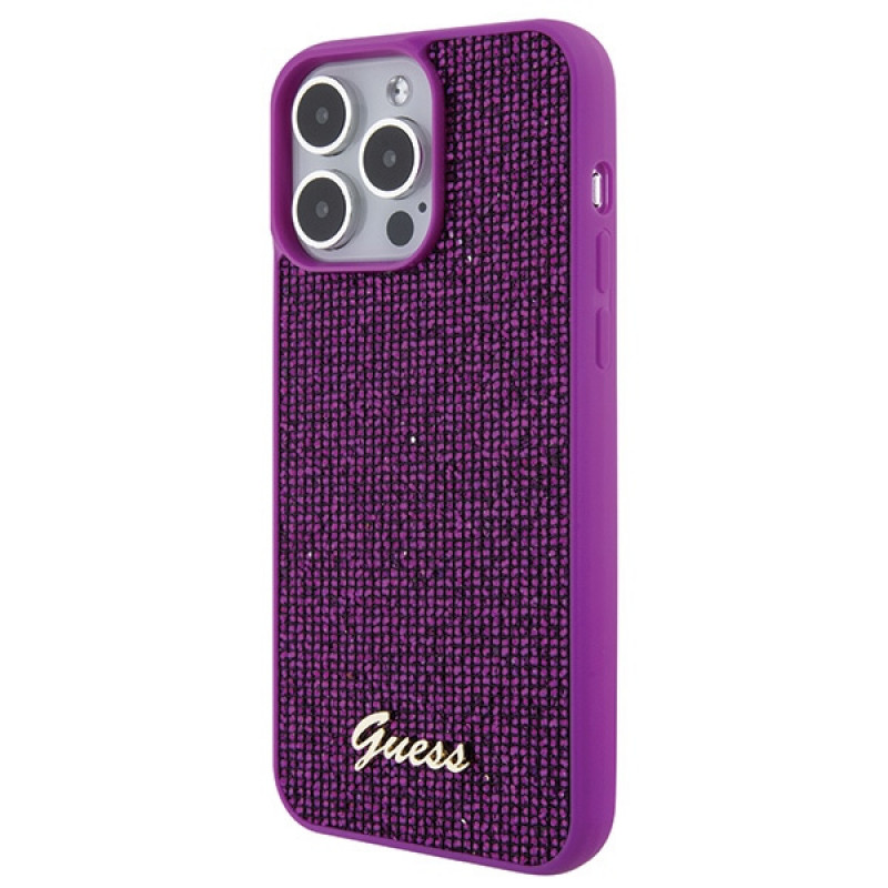 Guess GUHCP15XPMSDGSF Disco Metal Script cietais maciņš Apple iPhone 15 Pro Max, purpura