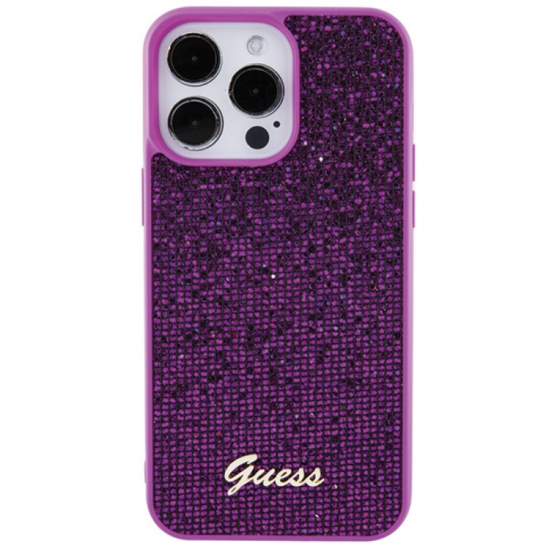 Guess GUHCP15XPMSDGSF Disco Metal Script cietais maciņš Apple iPhone 15 Pro Max, purpura