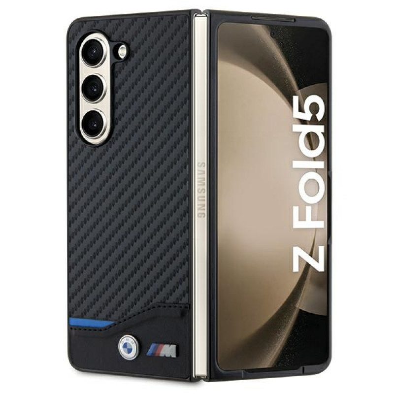 BMW BMHCZFD522NBCK Leather Carbon cietais futrālis Samsung Galaxy Z Fold5, melns