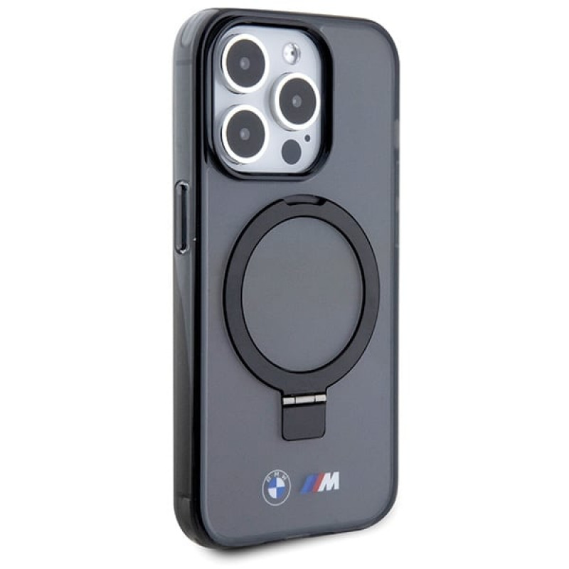 BMW BMHMP15LURSK Apple iPhone 15 Pro cietais maciņš Ring Stand M Collection MagSafe, melns