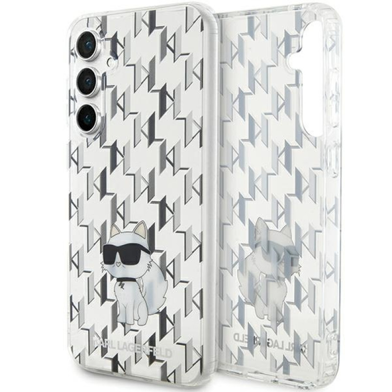 Karl Lagerfeld KLHCS23FEHNCMKLT Samsung Galaxy S23 FE (S711) cietais apvalks Monogram Choupette, caurspīdīgs