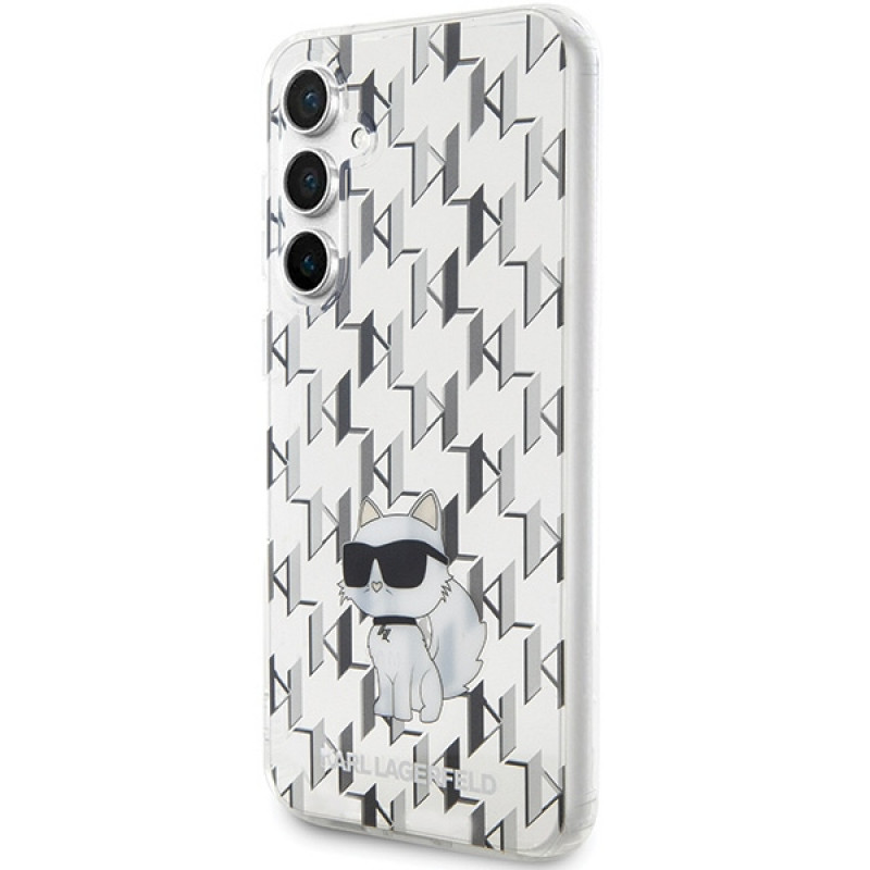 Karl Lagerfeld KLHCS23FEHNCMKLT Samsung Galaxy S23 FE (S711) cietais apvalks Monogram Choupette, caurspīdīgs
