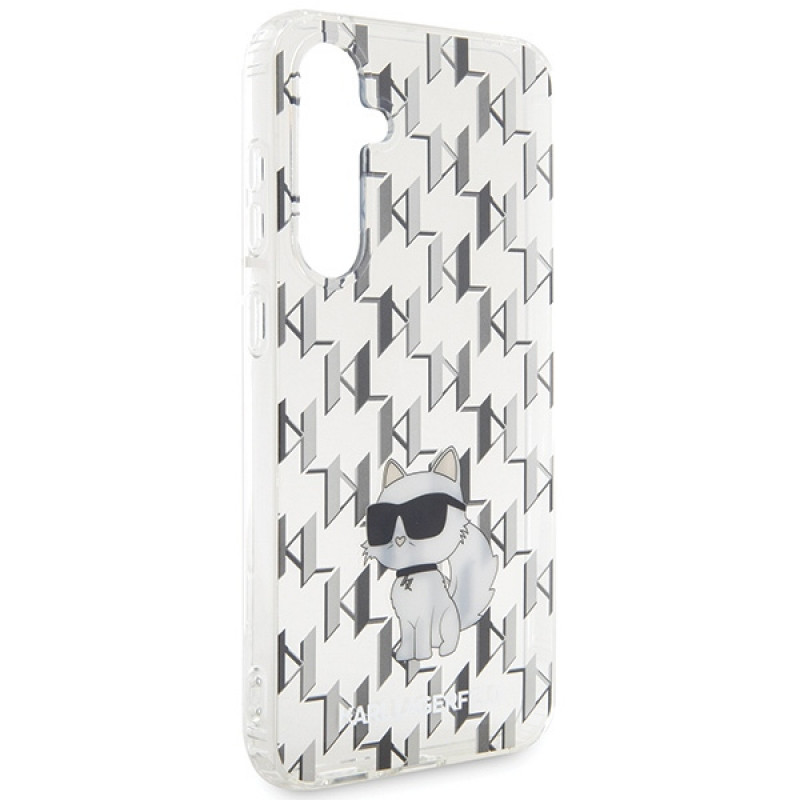 Karl Lagerfeld KLHCS23FEHNCMKLT Samsung Galaxy S23 FE (S711) cietais apvalks Monogram Choupette, caurspīdīgs