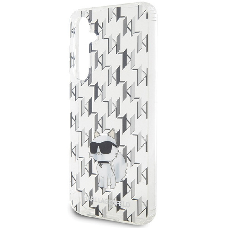 Karl Lagerfeld KLHCS23FEHNCMKLT Samsung Galaxy S23 FE (S711) cietais apvalks Monogram Choupette, caurspīdīgs