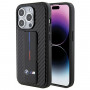 BMW BMHCP15LGSPCCK Apple iPhone 15 Pro cietais futrālis Grip Stand Smooth & Carbon, melns
