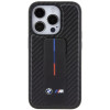 BMW BMHCP15LGSPCCK Apple iPhone 15 Pro cietais futrālis Grip Stand Smooth & Carbon, melns