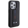 BMW BMHCP15LGSPCCK Apple iPhone 15 Pro cietais futrālis Grip Stand Smooth & Carbon, melns