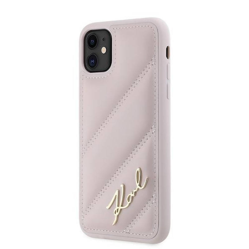 Karl Lagerfeld KLHCN61PQDSMGP Apple iPhone 11 / XR cietais maciņš Diagonal Quilted Script, rozā