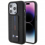 BMW BMHCP15LGSPPRK Apple iPhone 15 Pro cietais maciņš Grip Stand Smooth & Perforated, melns