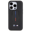 BMW BMHCP15LGSPPRK Apple iPhone 15 Pro cietais maciņš Grip Stand Smooth & Perforated, melns