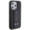 BMW BMHCP15LGSPPRK Apple iPhone 15 Pro cietais maciņš Grip Stand Smooth & Perforated, melns