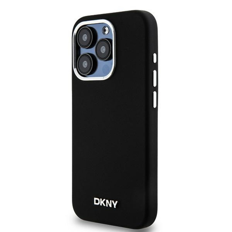 DKNY Apple iPhone 15 Pro cietais futrālis Liquid Silicone Small Metal Logo MagSafe, melns