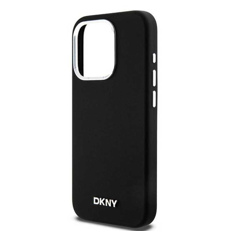 DKNY Apple iPhone 15 Pro cietais futrālis Liquid Silicone Small Metal Logo MagSafe, melns